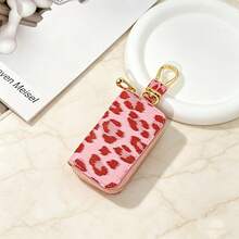 Leopard Print Car Key Cover, PU Leather Zipper Key Organizer Bag With Metal Key Ring, Compact Portable Unisex Key Pouch, Can Store Car Keys, Cards And Coins, Suitable For Daily Commute, Travel And Dating - Multicolor - View 12
