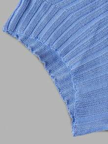 DONICY Atasan Tank Top Rajut Pendek Bergaris Berongga Leher Tinggi Warna Biru Muda untuk Wanita, Rompi Lapisan Pas Badan untuk Musim Semi, Musim Panas, dan Gugur - Biru - View 3