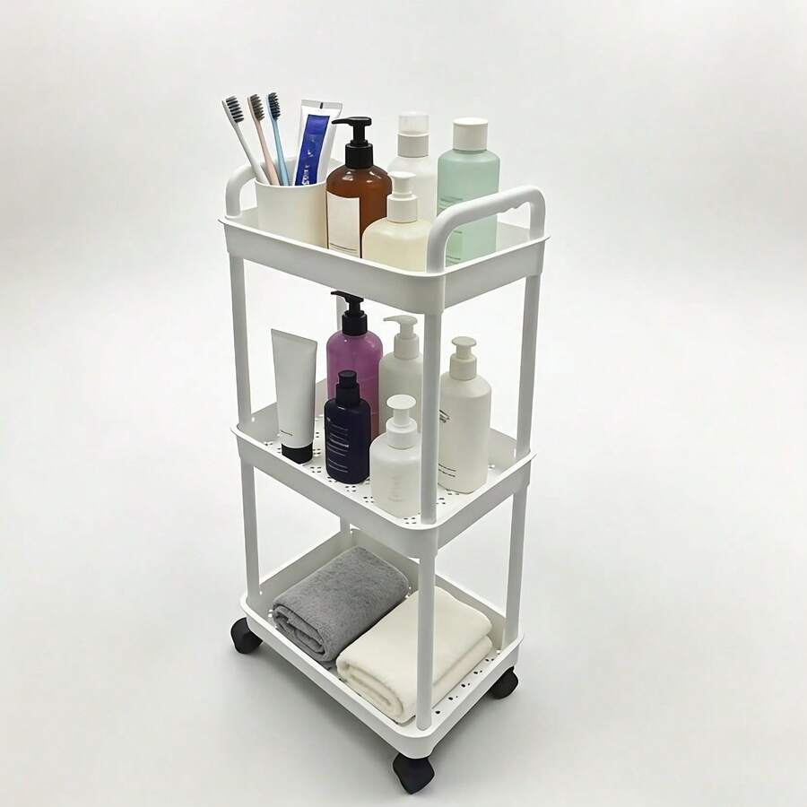 3/4-Tier Mobile Storage Cart With 4 Smooth Rolling Wheels, Multi-Layer Storage Rack, Suitable For Office, Bedroom And Bathroom, Space-Saving Practical Mobile Storage Cart, Easy To Clean White Plastic Storage Rack, Can Be Used For Storing Cans