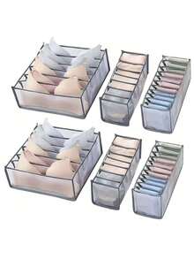 6pcs Multi-Compartment Underwear Storage Mesh Drawer Dividers, For Bras, Panties And Socks, Foldable Transparent Storage Boxes - Multicolor - View 8