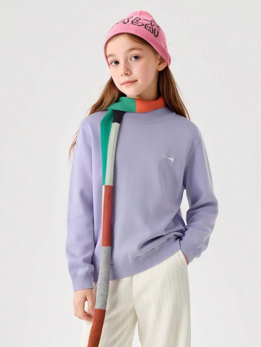 Balabala Tween Girl Skin‑Friendly Knit Sweater Soft Pullover Jumper Casual Top For Boys Girls Winter Daily Wear - Purple - View 1