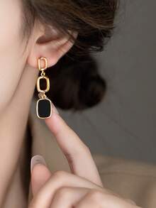 1 Pair French Vintage Asymmetric Oil Drop Square Tassel Earrings, Suitable For Women's Daily Casual Wear - Yellow Gold - View 4