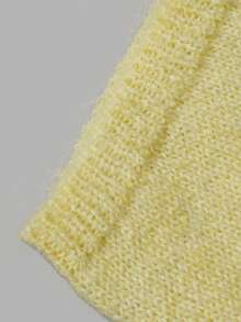DONICY Women's Light Yellow Crew Neck Short Sleeve Button Knit Sweater Cardigan, Elegant Outfit For Spring Summer Casual Tops - Yellow - View 5