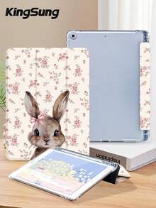 Kingsung 兔子花卉蝴蝶結圖案平板保護殼，相容 iPad 9.7/10.2/10.5/10.9/12.9/Pro 11、第 10 代，相容 Galaxy Tab S6 Lite 10.4 吋，相容 Kindle Paperwhite 12 代 2024、Kindle 11 代 2022，Clara Color，柔軟防摔，智慧支撐/自動喚醒/睡眠 - 彩色 - 查看 4