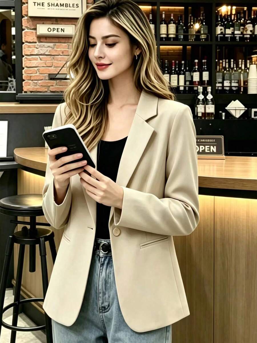 Blazer Wanita Ukuran Kecil, Model Baru Musim Semi/Gugur, Kancing Tunggal, Kasual, Mewah, Potongan Ramping, Membentuk Pinggang, Setelan Profesional - Aprikot - View 1