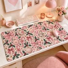 Vintage Christmas Floral Patchwork Desk Mat, 1pc Extended Mouse Pad With 4 Styles, Gingerbread Bow Holly And Candy Cane Design, Polyester Surface With Non-Slip Rubber Base For Office, Home, Dorm And Gaming, 3 Sizes Available - View 16