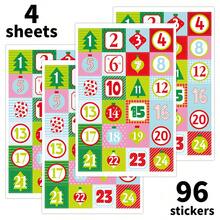 96pcs/4sheets Christmas 1-24 Countdown Number Stickers, Festive Designs Advent Calendar Stickers, Holiday Countdown Labels Stickers For Gift Bag, Treat Box, Crafts And Party Decorations - B - View 7