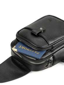 Men's PU Leather Chest Bag With Diagonal Zipper And Multi Layer Design, Durable And Durable, Casual Outdoor Travel Chest Crossbody Bag - Black - View 6
