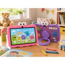 yesido Tablet 7 inci dengan RAM 4GB + ROM 64GB / Prosesor Quad-Core 1.3GHz / Android 13 MTK6735 / Layar IPS HD 1280x800 / Kamera 2MP+5MP / Baterai 4000mAh / WiFi, Kontrol Orang Tua, Edukasi, Game / Bahan ABS + Silikon, Tablet Edukasi - Berwarna merah muda - View 7