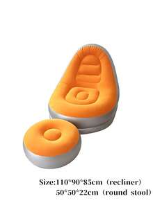 Single Inflatable Air Sofa With Matching Foot Stool, Soft Flocked PVC Ergonomic Lounge Chair, Foldable Portable Inflatable Couch For Home Living Room, Backyard, Camping - A - View 21