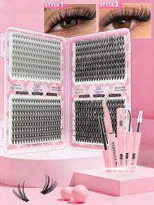 640Pcs DCurl Natural Lash Clusters, 10D-100D Mixed Density, Large-Capacity Comic-Style And Classic Lashes, Long-Lasting And Ideal For Beginners. Complete Set Includes Glue, Tweezers,Perfect For Daily Wear, Parties, Weddings, Christmas,Music Festivals - Pink - View 15