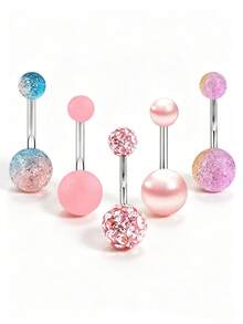 5pcs Short Belly Button Rings Set, Classic Stainless Steel Navel Piercing Rings, Suitable For Women's Daily Wear - 5 Belly Button Rings - View 8