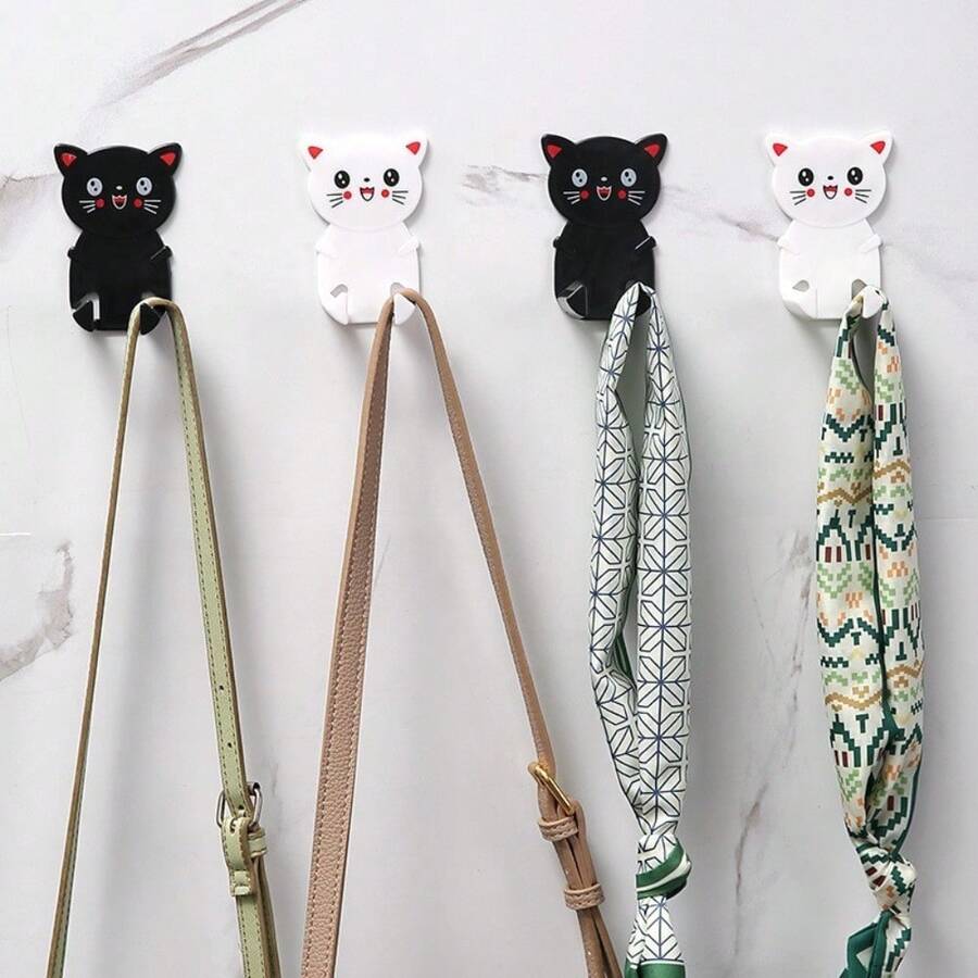5pcs No-Drill Power Socket Hooks, Cartoon Cat Strong Adhesive Hooks, Kitchen Cat Sticky Hooks, Multi-Function Hooks - Multicolor - View 1