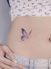 1pc Temporary Tattoo Sticker, Purple Blue Watercolor Gradient Butterfly Pattern, Realistic Fake Tattoo Design, Suitable For Daily, Bachelorette Party Favors, Music Festivals, Cosplay, Graduation Gifts, Lasts 3-5 Days - Multicolor - View 4