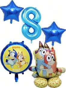 MASSDI Set Balon Foil Bertema Kartun Bluey, Bentuk Karakter Bulat, Bintang, dan Angka, Berbagai Ukuran 30/25,5/18 Inci (76,2/65/45,7 cm), Tepi Halus, Mudah Ditiup & Dipajang, Ideal untuk Dekorasi Tempat Perayaan Ulang Tahun, Hadiah Kreatif, Souvenir Pesta - Berbagai gaya - View 11