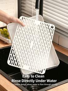 Rectangular Double Layer Plastic Draining Tray, Multi-Purpose Kitchen Drain Organizer, Can Be Used As Tea Tray, Dish Rack & Food Ingredient Draining Tray For Kitchen & Living Room - Multicolor - View 4
