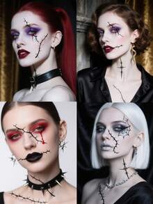 STARTTOOS 8PCS Halloween Black Thorn Pattern Halloween Cosplay Makeup Halloween Street Party Gift Waterproof Tattoo Stickers For Face, Shoulder, Neck, Collarbone - Black - View 3