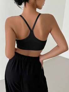 DAZY 1pc Seamless Elastic Comfortable Backless Women's Bra, Wire-Free Outerwear Bra And Lingerie - Black - View 1