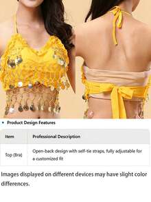 掛脖式網格硬幣吊飾胸飾、硬幣吊墜寬版髮箍，主題遊行化裝舞會 Cosplay 身體裝飾配件（多色可選） - 彩色 - 查看 9