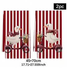 2PCS Kitchen Towels With Duck And Red Stripe Pattern Print 40*60cm Country Style Rectangular Microfiber Kitchen Towels, Dishcloths, Tablecloths, Hand Towels, Kitchen Decor, Home Decor, Housewarming Gift For Neighbors, Perfect For Kitchen And Bathroom Use, Ideal For Housewives And Family Gatherings, Home Essential - Red - View 13