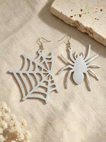 MARLIWOO 1 Pair Halloween Asymmetrical Spider Gothic Style Exaggerated Personalized Spider Web Hollow Double Layer Leather Earrings - Multicolor - View 7