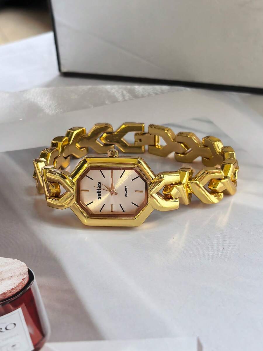 New Golden Polygon Women's Bracelet Watch , Fashionable, Casual, Versatile, Simple, Atmospheric, Light Luxury, And Niche Quartz Watch