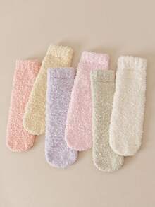 1/3/6 Pasang Kaos Kaki Wanita Multi-Warna Tebal Berlapisan Bulu Domba, Kaos Kaki Selop Rumah yang Hangat, Kaos Kaki Tidur Anti Selip, Desain Sederhana, Musim Gugur/Musim Dingin - MultiWarna - View 8