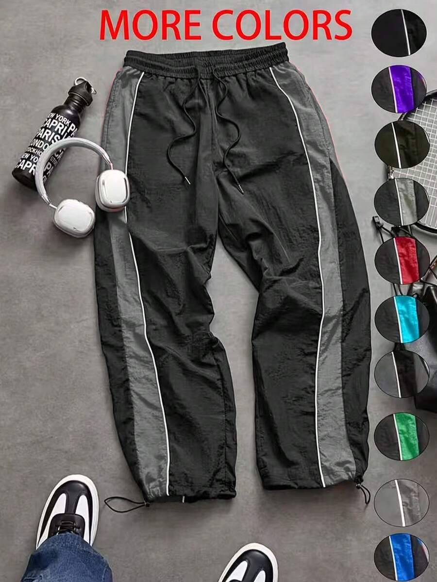 Men's New Casual Long Pants. Drawstring Minimalist Design. Side Pockets Design. Soft And Comfortable Fabric - Convenient To Carry And Store. Suitable For Outdoor And Daily Wear - Black - View 1