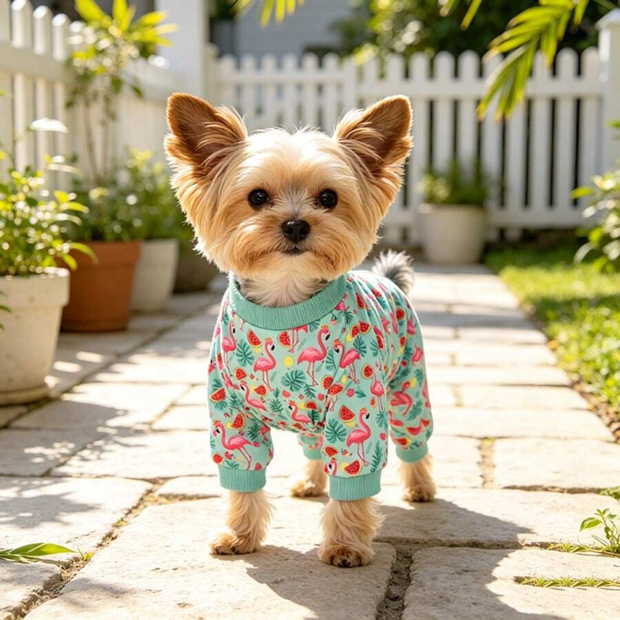 Teal Flamingo Dog Recovery Suit, Comfortable & Warm, Post-Surgery Anti-Licking | Breathable Pet Surgical Recovery Clothing - 薄荷藍 - 查看 1