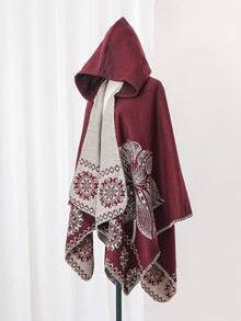 1pc Jacquard Butterfly Print Hooded Cape Fashion Shawl - Multicolor - View 15