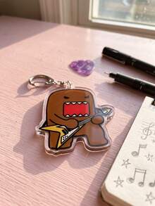 1pc/4pcs Domo-Kun Themed Square Acrylic Keyring Packs, Featuring Monster Destroying City, Pink Plush Design, Guitar Playing And Tiger Costume Designs, Fashionable Bag Charm, Suitable For Back To School, Gift For Domo Fans, Exquisite Collection, All Season - Multicolor - View 6