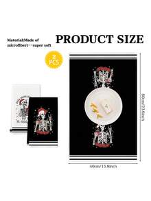 2 Pcs Christmas Skeleton Snowflake Letter Slogan Kitchen Towels Gothic Holiday Dish Towels Can Be Used In Kitchen Drying Hand Towels Tea Towels Suitable For Farmhouse Kitchen Home Indoor Dish Drying - Black and White - View 2