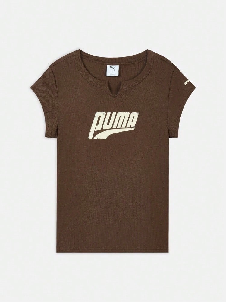 Puma 女款 EASY MILES 短袖針織無領T恤 63860790 - 棕色 - 查看 1