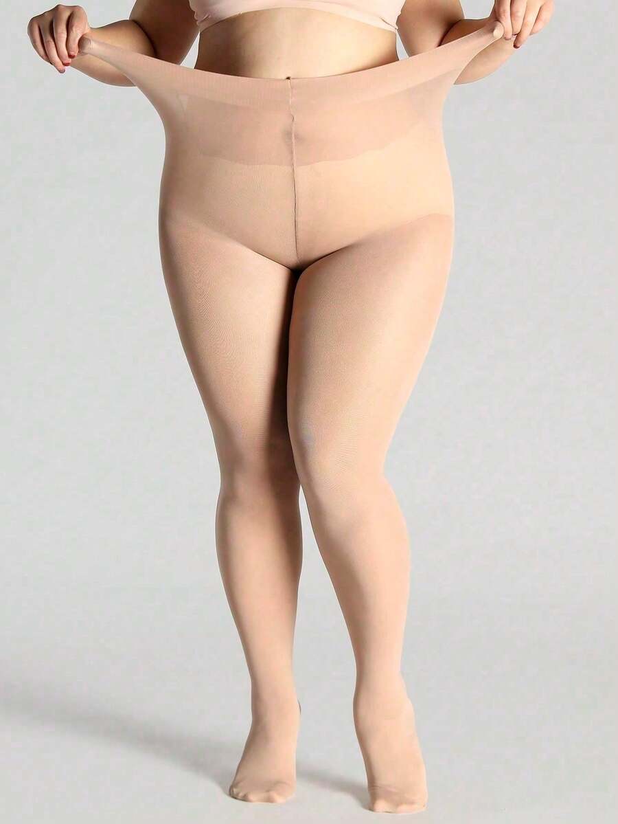 1pc Women's Classic Plus Size Velvet Tights - Warm & Comfortable - Apricot - View 1