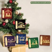 6pcs Christmas Nativity Theme Cash Card Hanging Decor, 6 Different Color Backgrounds, Gold Silhouette Design, Patterns Include Baby Jesus In Manger, Shepherds, Three Wise Men, Angels And Other Religious Christmas Elements, Paired With Corresponding English Holiday Scripture Slogans; Cardstock Material, Pre-Cut Cash Card Slots, Top With Hanging Holes For Hemp Rope Suspension - Multicolor - View 3