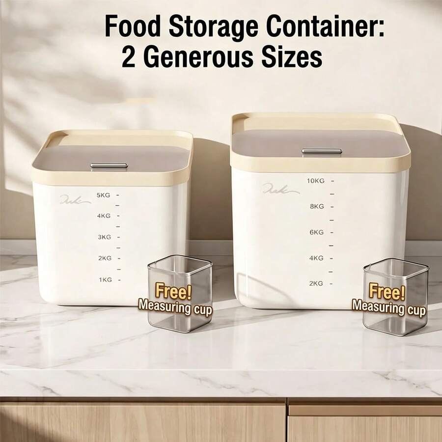 5/10KG Capacity Food Storage Container With Airtight Seal, Moisture & Pest Proof, Measuring Cup, Suitable For Rice, Grains, Sugar, Flour, Pet Food Storage, Ideal For Kitchen, Home & Commercial Use - View 1