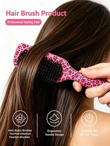 5PCS Children's Hollow Bouncing Massage Combs, Long Handle Cleaning Brushes, Leopard Print Combs. Essential Items For School, Travel And Vacation. - Multicolor - View 5
