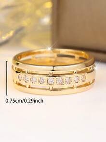 Tsnamer A Beautifully Set, Sparkling Cubic Zirconia, Two-Tone Wide Ring Suitable For Both Women And Men-Perfect For Parties, Formal Events, Or Everyday Wear. - Ring - View 2