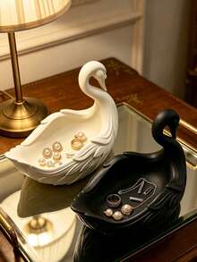 Swan Jewelry Tray, Embossed Wing Design Jewelry Storage Dish, Ins Style Pure White Desktop Organizer, Entryway Key Holder, Vanity Earring & Necklace Organizer, Romantic Wedding Decor Ornament,Wedding Decor/Gift, Holiday Gift - Multicolor - View 4
