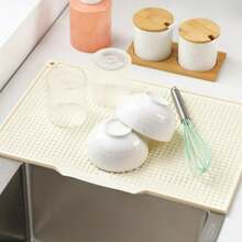 1pc Non-Slip Kitchen Draining Mat, Multi-Purpose Drying Pad, Built-In Drainage Design, Heat-Resistant And Easy To Clean, Suitable For Countertops, Sinks, Refrigerators, Keeping Kitchen Dry, Kitchen Storage - Multicolor - View 4