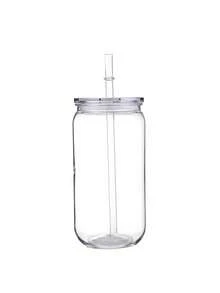 1PC 16oz Plastic Cups With Lids And Straws, Replacement Lids For Can Shaped Iced Coffee Cups Cute Tumbler Cup Drinking Clear Plastic Cups With Lids | 16 Oz Plastic Cups For Party, Coffee, Smoothies - Multicolor - View 7