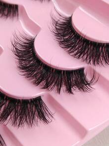 7 Pairs Faux Mink Strip Lashes Natural Look Fluffy 3D Volume Cross Wispy Soft Eyelashes For Party & Travel Makeup - Black - View 3