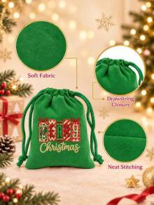 Tas Kado Natal dengan Tali Serut, 6 Motif Tema Natal, Tas Penyimpanan Liburan Warna Hijau, Cocok untuk Permen, Camilan, dan Kado Kecil, Sempurna untuk Souvenir Pesta dan Pengisi Kaos Kaki Natal, Tidak untuk Kontak dengan Makanan, Motif Acak - Tas serut Natal - View 8