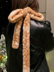 1pc Long Narrow Faux Fur Scarf, Fuzzy Warm Neck Warmer For Women, Decorative Scarf With Ribbon, Y2K Vibe, Party, Dance - Multicolor - View 11