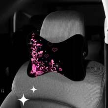 1pc/2pcs Car Headrest Pillow Butterfly Heart Print, Practical And Decorative, Made Of Polyester And Polypropylene Fiber, Car Neck Pillow, Car Interior Accessory, All-Season Bone-Shaped Cushion - Headrest - View 5