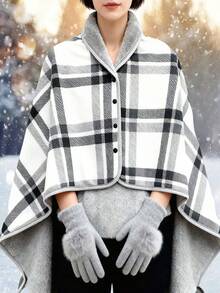 Thickened Flannel Plaid Scarf Blanket With Snap Button Design, Unisex Comfortable Shawl Blanket, Suitable For Home And Office, Easy To Wear, Multi-Functional Cape Style, Perfect For Casual Relaxation - Multicolor - View 5