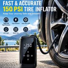 SUITU Tire Inflator Portable Air Compressor, Bike Pump, Air Pump For Car Tires 150PSI With Digital Pressure Gauge, Auto Shut-Off, Fast Inflation, Bike Tire Pump For Car, Motorcycle, Bike, Ball. 11.1V/DC12V 1300mAh - Wireless - View 3