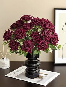 1pc Artificial Flowers Fake Rose Bouquet Silk Daisy Dandelion Bulk For Wedding Home Party Decor Table Centerpieces - Burgundy - View 6