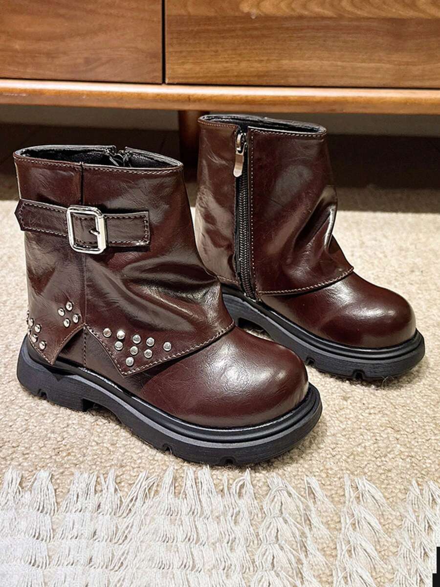 2026 New Fashion Korean Style Boots, Cool Versatile Unisex Leather Boots, Soft Sole Anti-Slip Warm Boots - Brown - View 1