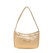 Tas Bahu Baru dengan Hiasan Pita yang Cantik, Tas Tangan Kain PU Lembut Motif Leci untuk Anak Perempuan, Tas Kecil Serbaguna untuk Dibawa, Tas Bahu untuk Pemakaian Sehari-hari - A - View 9